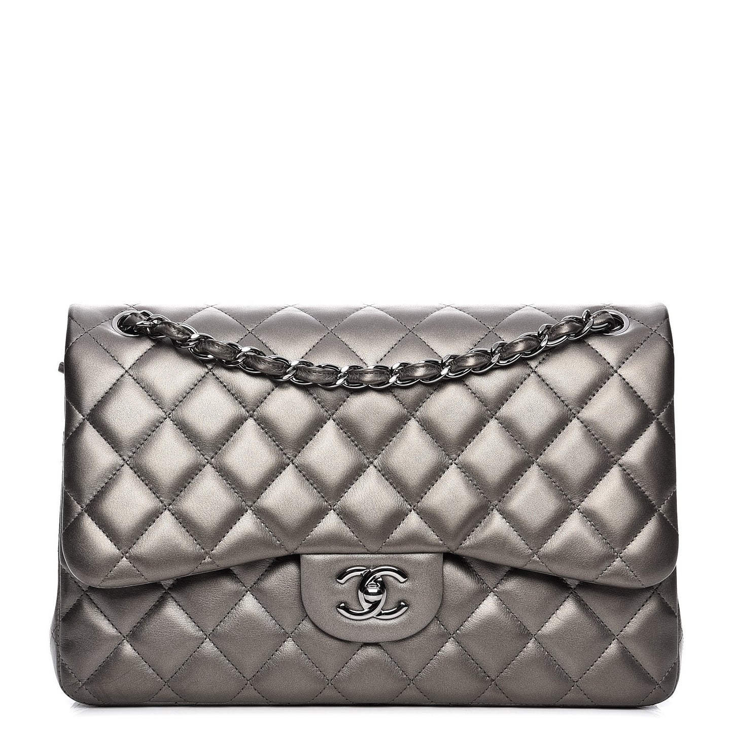 Metallic Lambskin Quilted Jumbo Double Flap Bronze