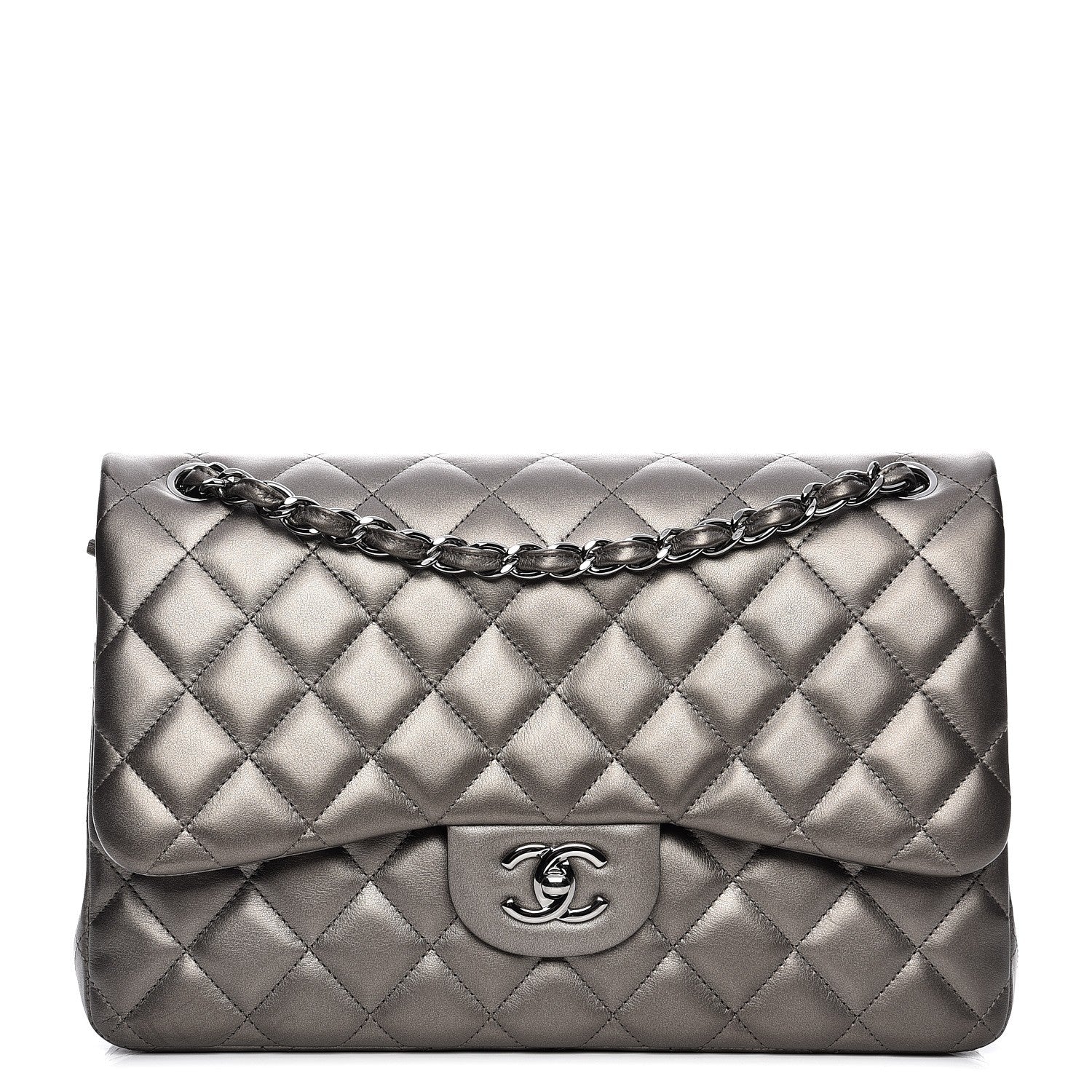 Chanel Metallic Lambskin Quilted Jumbo Double Flap Bronze 1 of 9