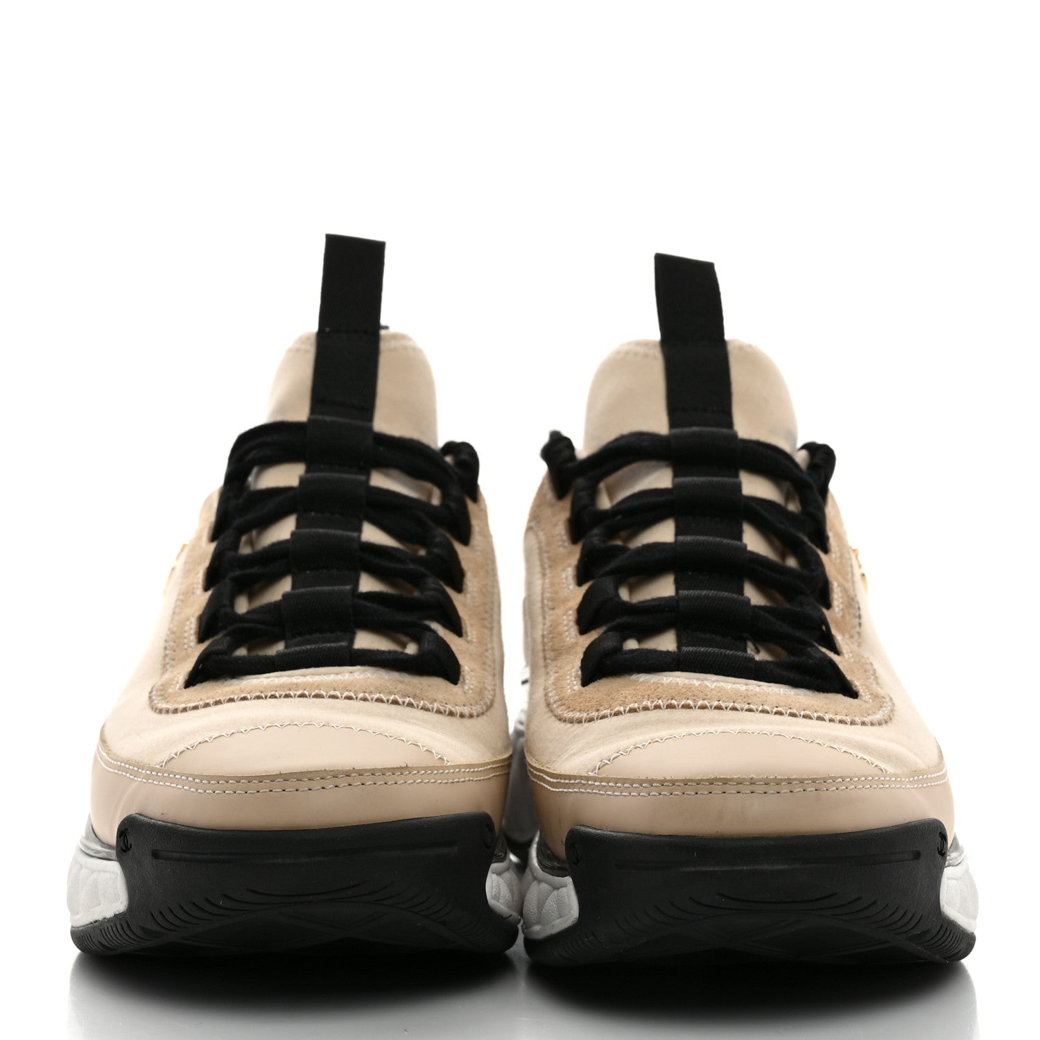 Chanel Velvet Calfskin Mixed Fibers CC Sneakers 37 Ivory Black 2 of 8