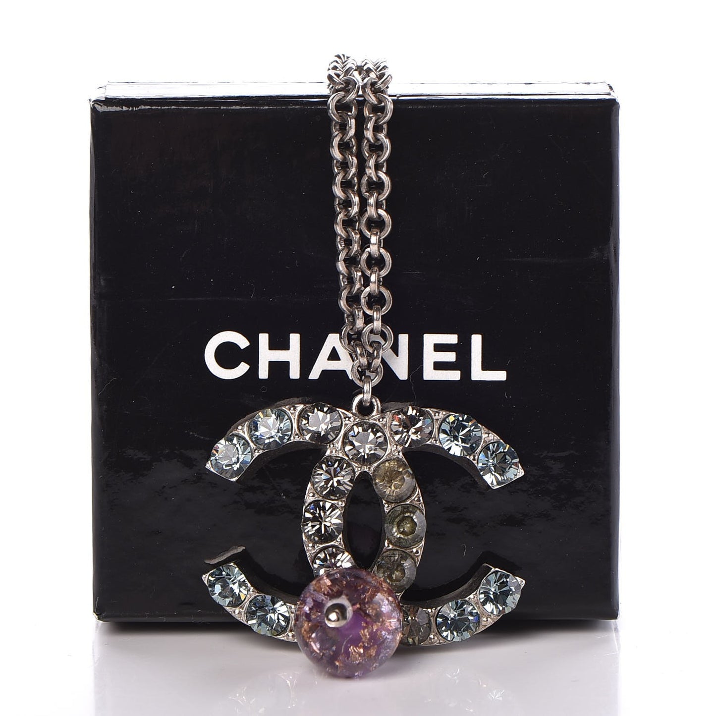 Crystal CC Drop Necklace Silver Blue Purple
