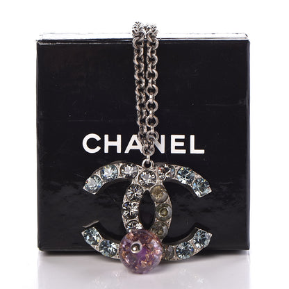 Chanel Crystal CC Drop Necklace Silver Blue Purple 8 of 8