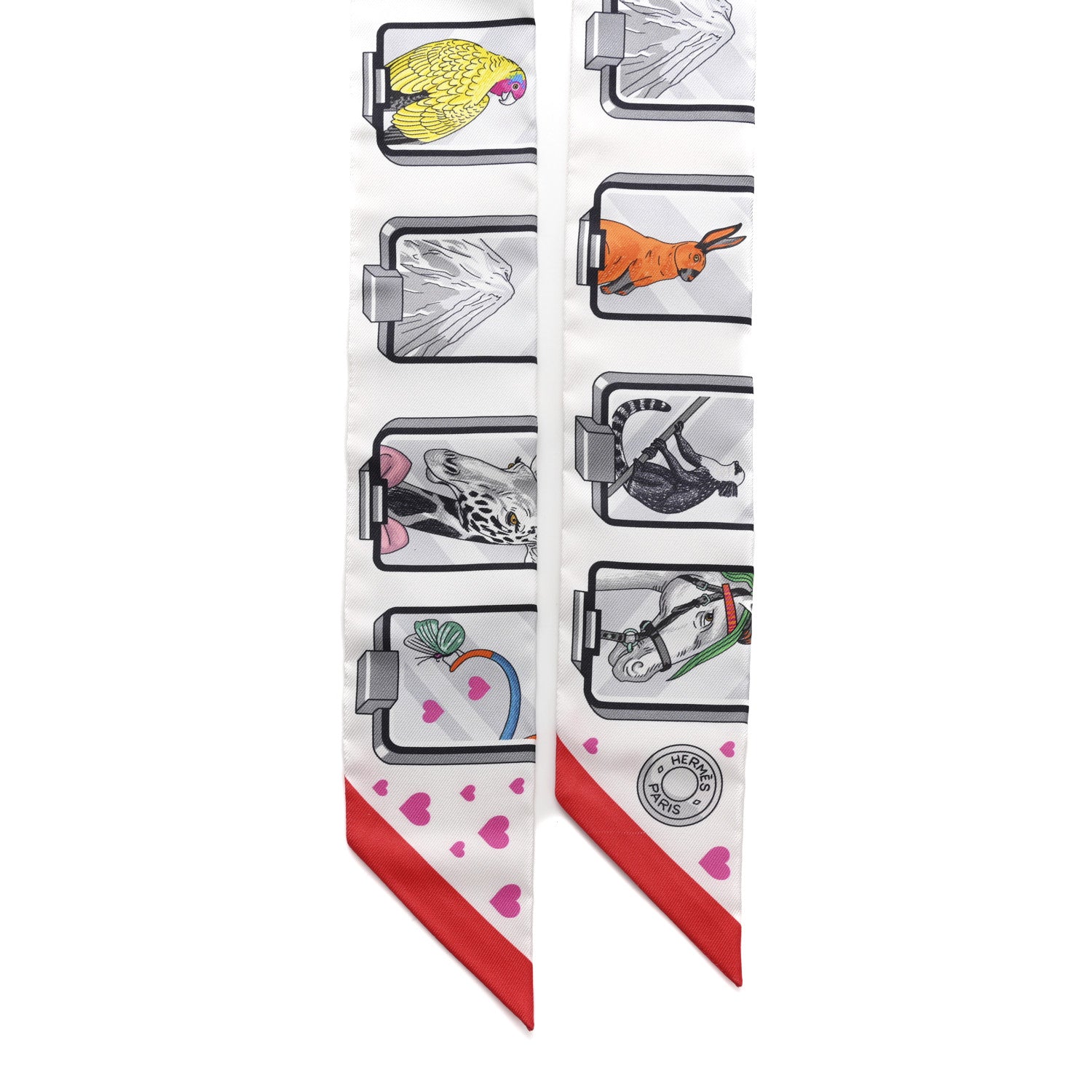 Hermes Silk Story Twilly White Gris Rouge 2 of 4