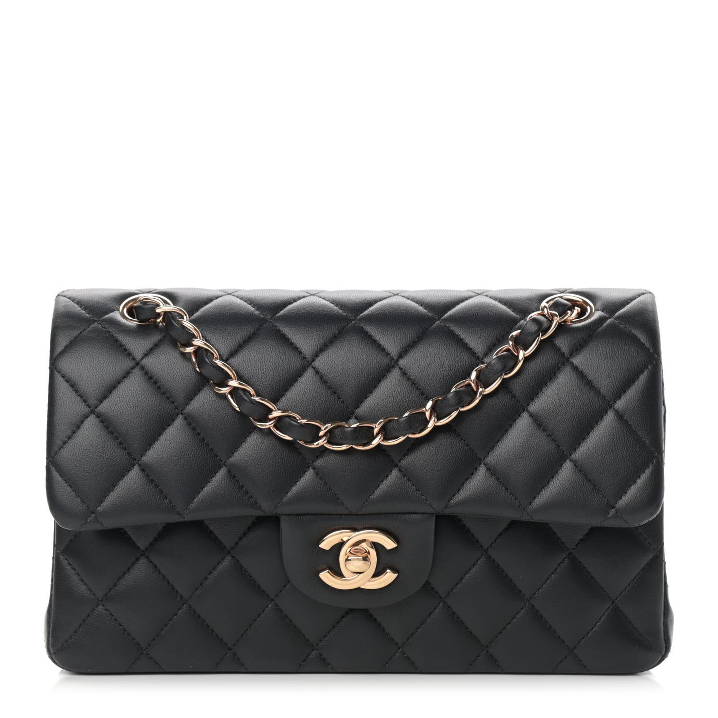 Lambskin Quilted Small Double Flap Black