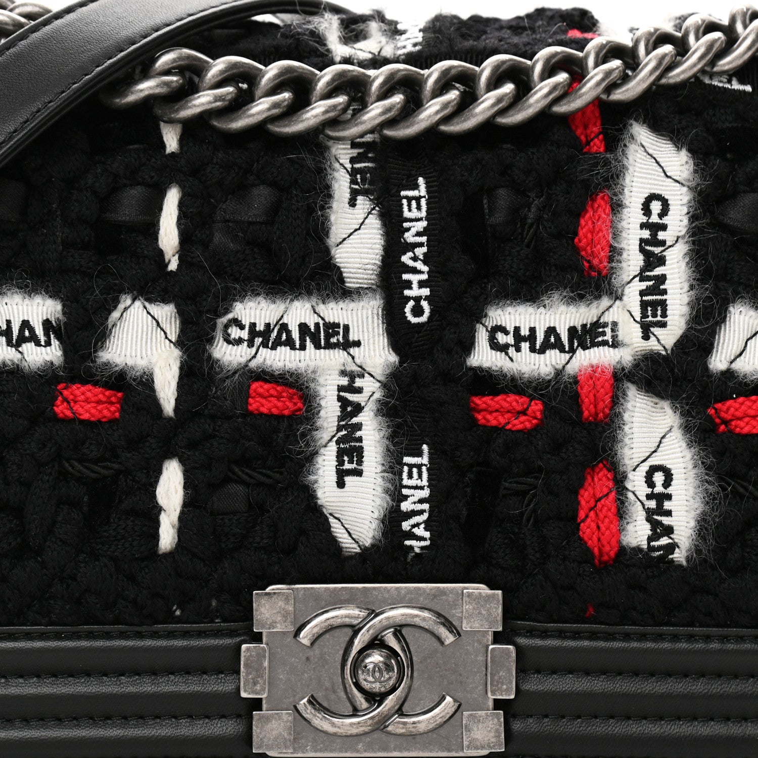 Chanel Lambskin Tweed Logo Embroidered Medium Boy Flap White Red Black 8 of 13