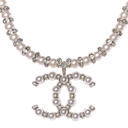 Chanel Pearl Crystal CC Short Necklace Gold 4 of 8