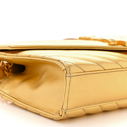 Saint Laurent Metallic Calfskin Matelasse Chevron Small Monogram Chain Shoulder Bag Gold 9 of 10