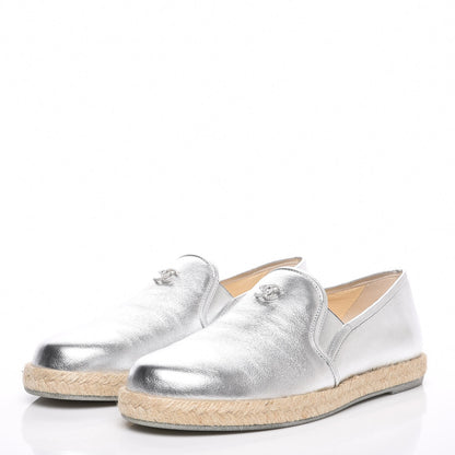 Chanel Crumpled Lambskin CC Mocassin Loafer Espadrilles 38.5 Silver 2 of 7