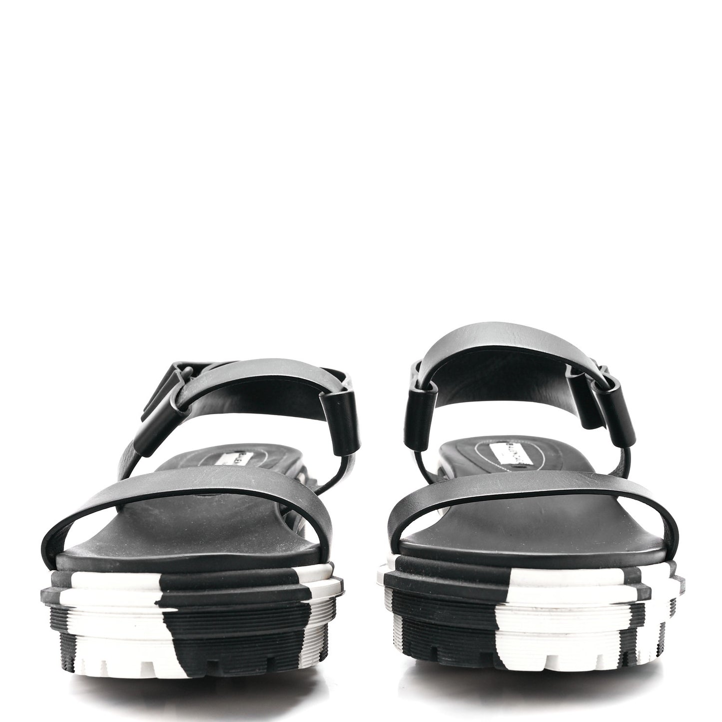Calfskin Rubber Striped Platform Sandals 40 Black