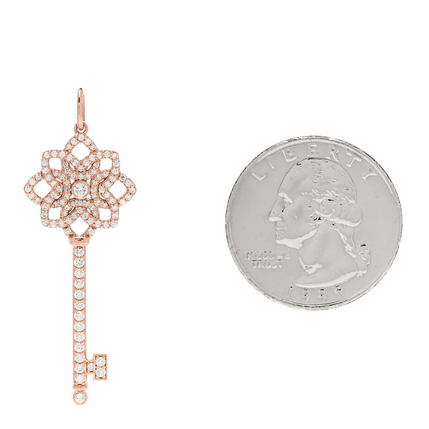 Tiffany 18K Rose Gold Diamond Medium Woven Key Pendant 2 of 5