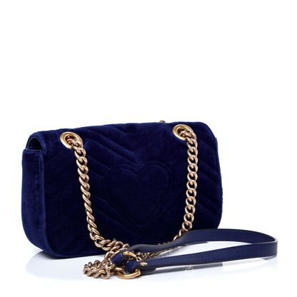 Gucci Velvet Matelasse Mini GG Marmont Shoulder Bag Cobalt Blue 3 of 11