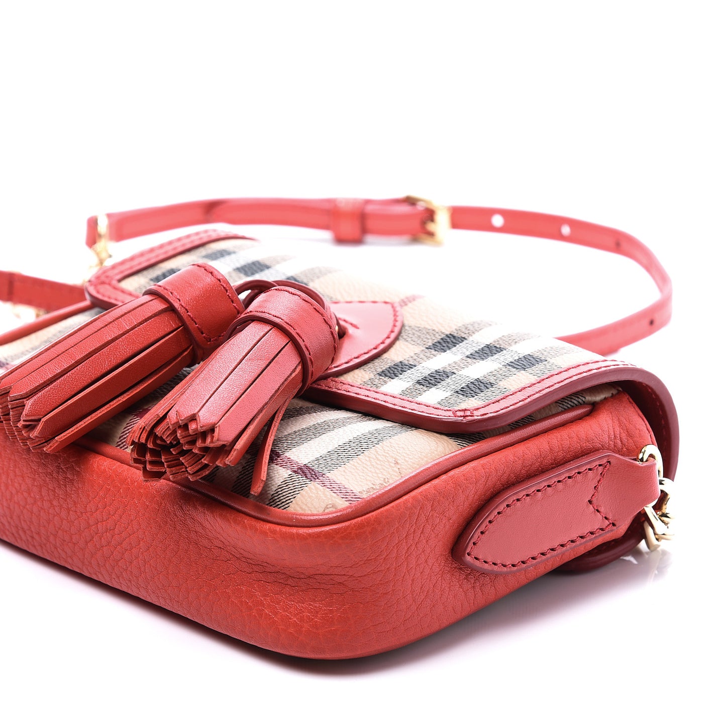 Haymarket Check Mini Tassel Crossbody Bag Red