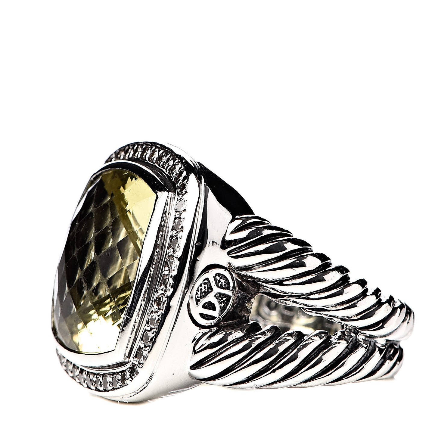 Sterling Silver Diamond Lemon Citrine 14mm Albion Ring 54 7