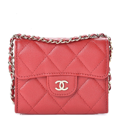 Chanel Caviar Quilted Flap Card Holder On Chain Red 1 of 10