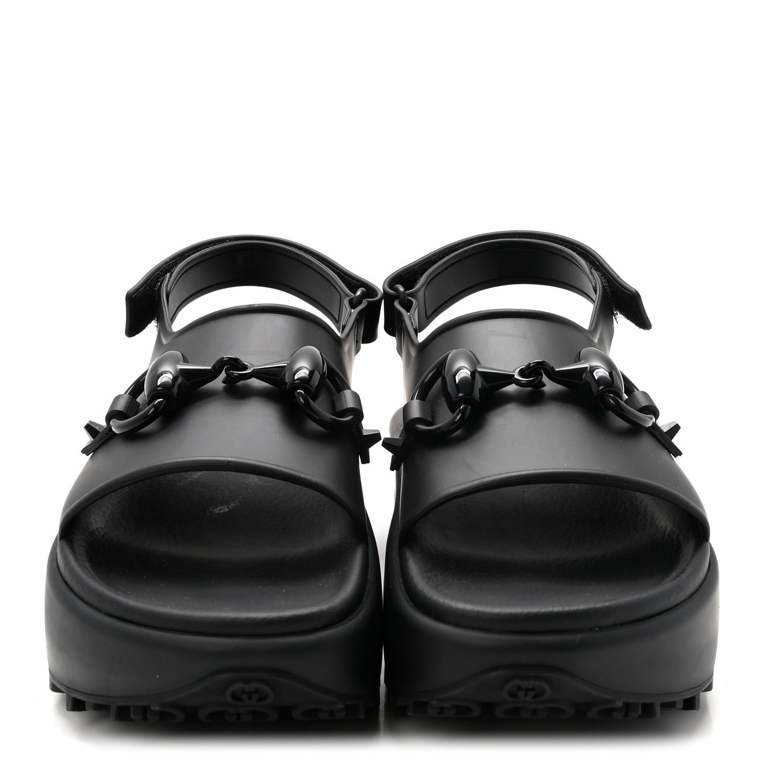 Gucci Soft Rubber Horsebit Touch Womens Strapped Sandals 38 Black 3 of 9