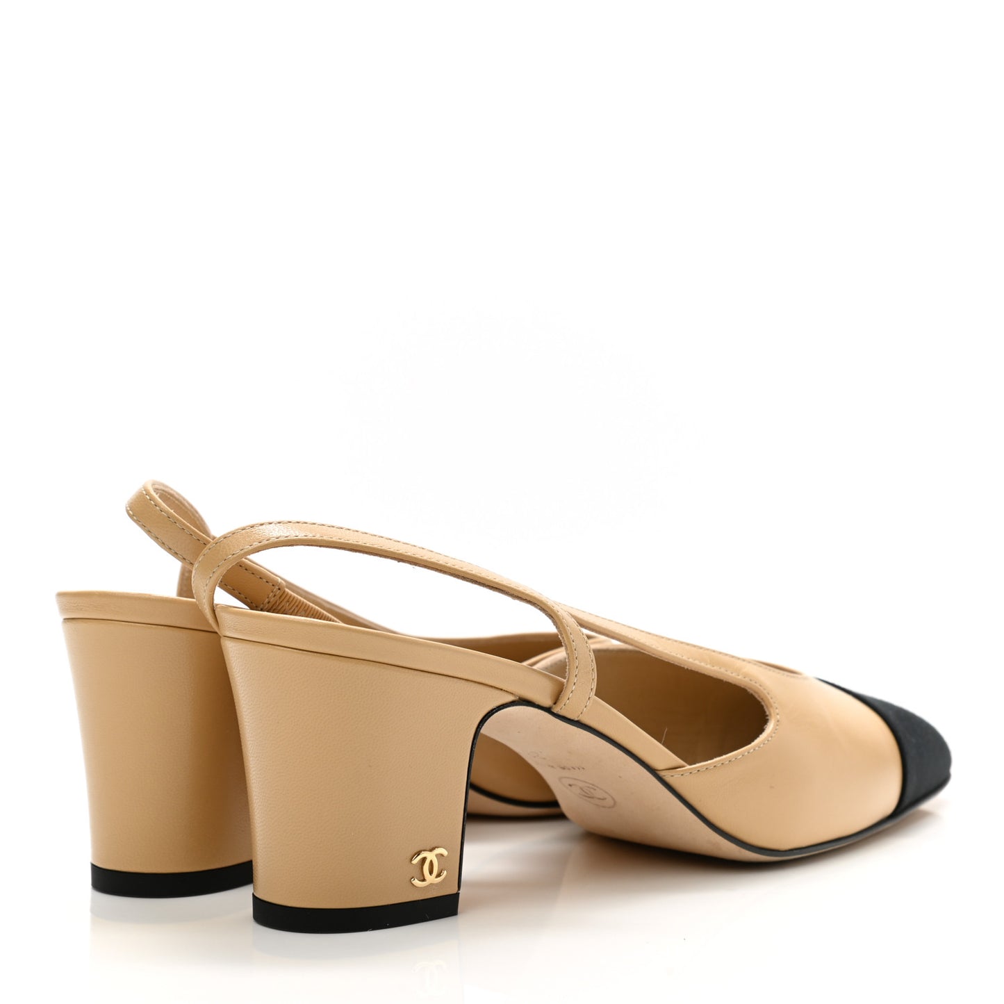 Goatskin Grosgrain Cap Toe CC Slingback Pumps 38 Beige Black