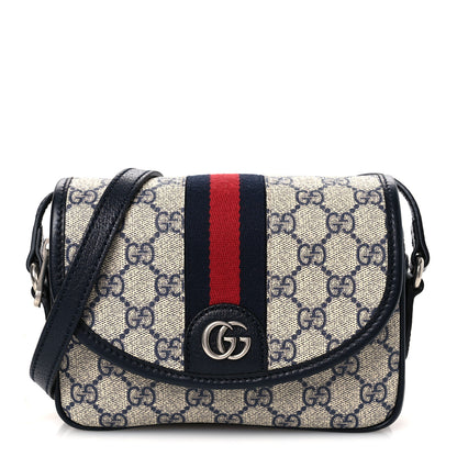 Gucci GG Supreme Monogram Textured Dollar Calfskin Mini Ophidia Flap Shoulder Bag Beige Blue 1 of 10