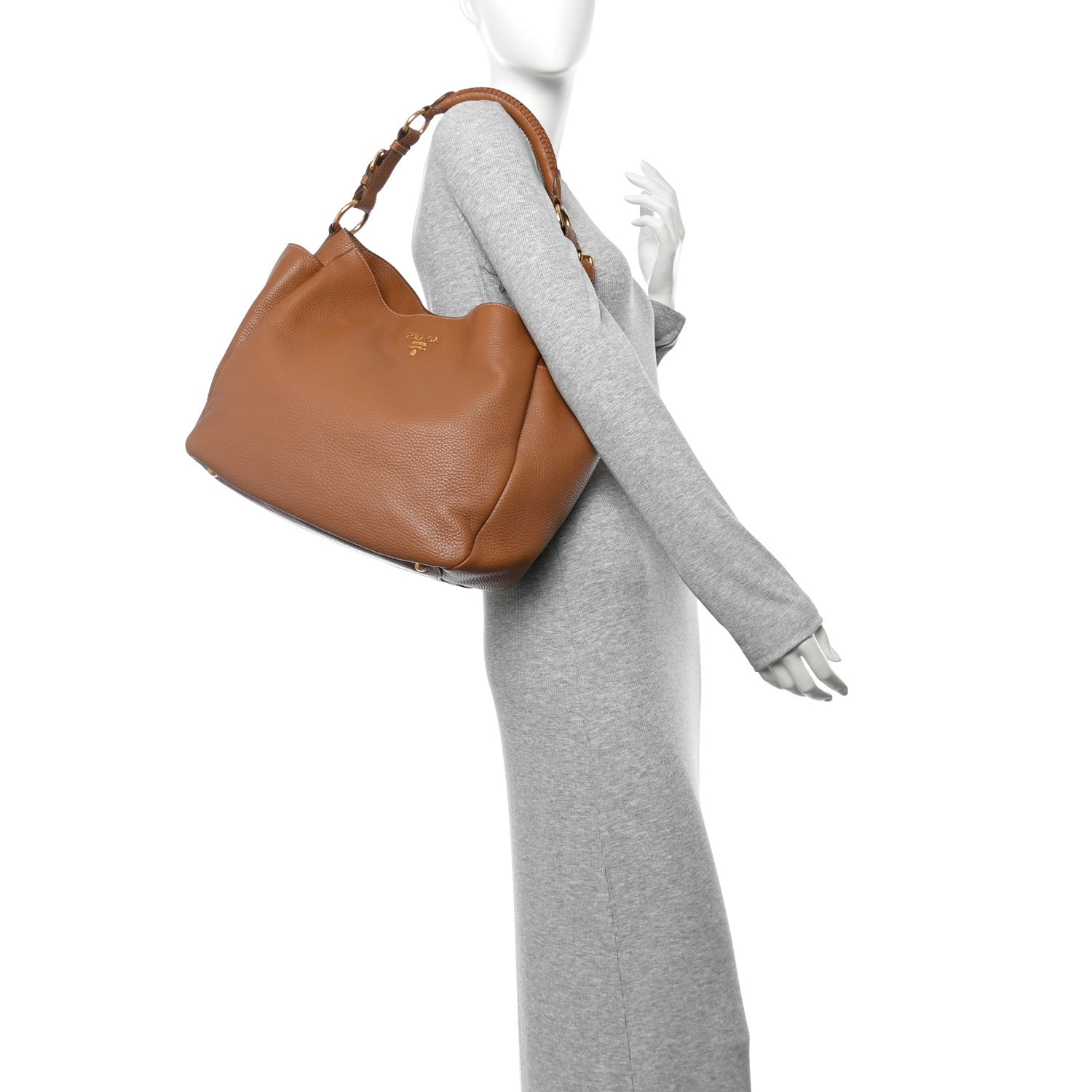 Prada Vitello Daino Side Pocket Hobo Cuoio 2 of 10