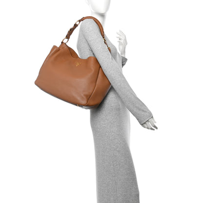 Prada Vitello Daino Side Pocket Hobo Cuoio 2 of 10