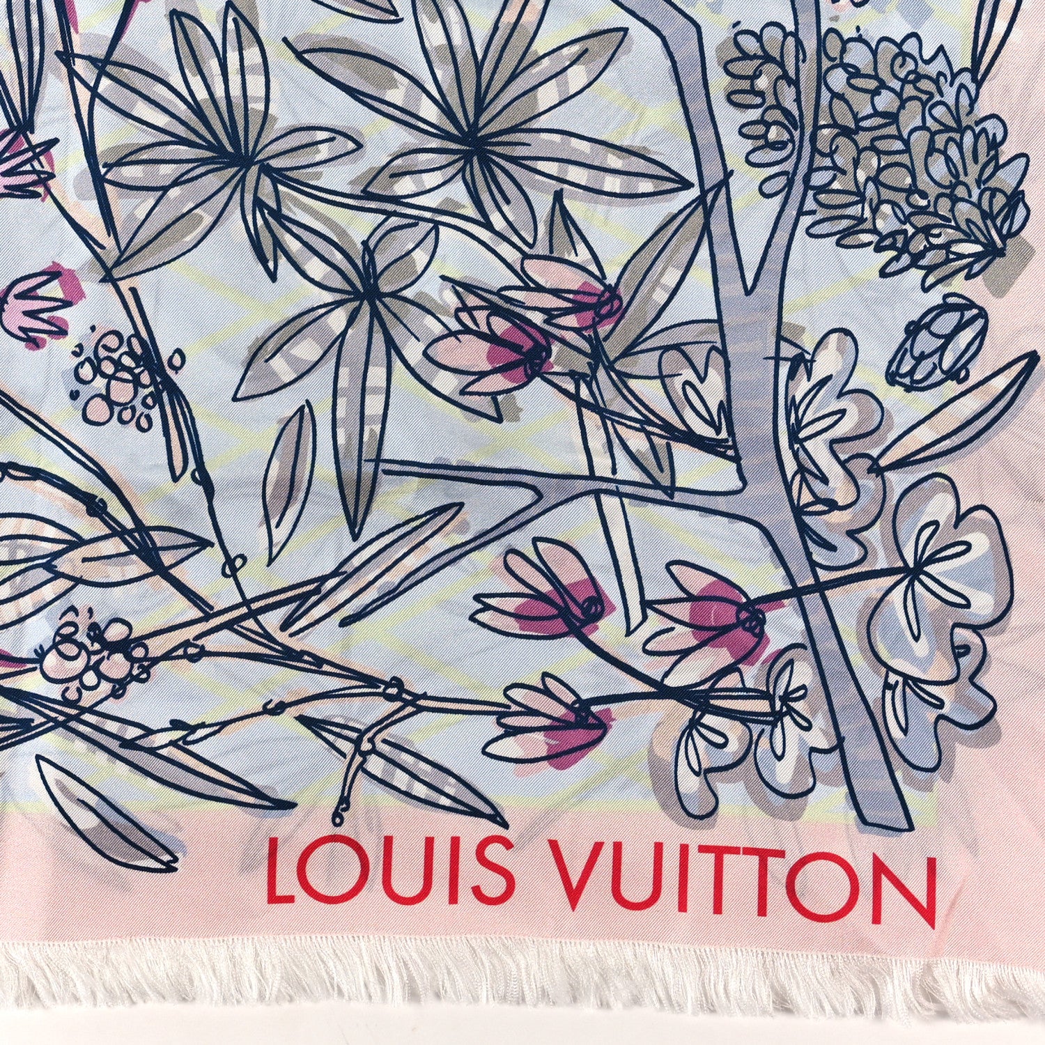 Louis Vuitton Silk Square Scarf Pink Blue 2 of 3
