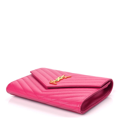 Saint Laurent Grain De Poudre Matelasse Chevron Monogram Envelope Clutch Fresh Fuxia 7 of 7