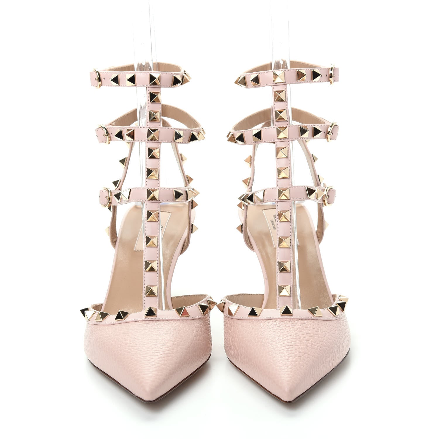 Valentino Garavani Pebbled Calfskin Rockstud Ankle Strap Low Heel Pumps 40 Rose Quartz 2 of 9