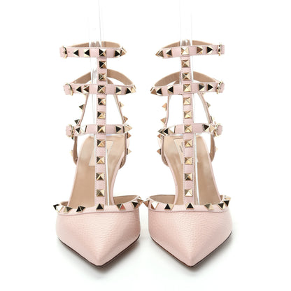 Valentino Garavani Pebbled Calfskin Rockstud Ankle Strap Low Heel Pumps 40 Rose Quartz 2 of 9