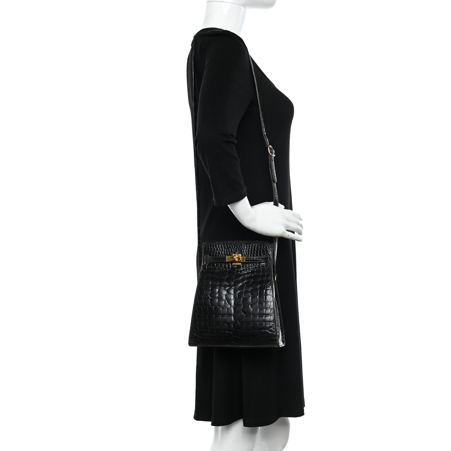 Hermes Shiny Alligator Kelly Sport PM Bag Black 2 of 10