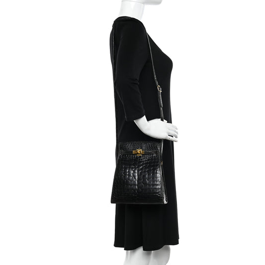 Shiny Alligator Kelly Sport PM Bag Black