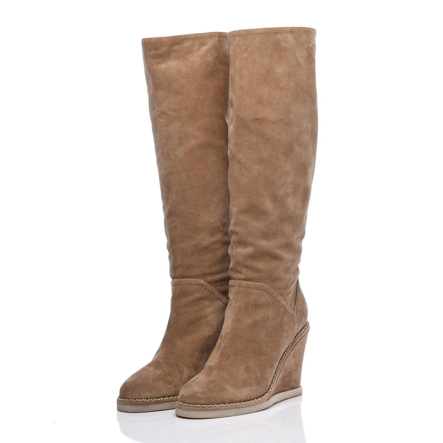 Chanel Suede Calfskin Chain Around High Boots 38.5 Beige 3 of 10