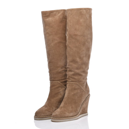 Chanel Suede Calfskin Chain Around High Boots 38.5 Beige 3 of 10
