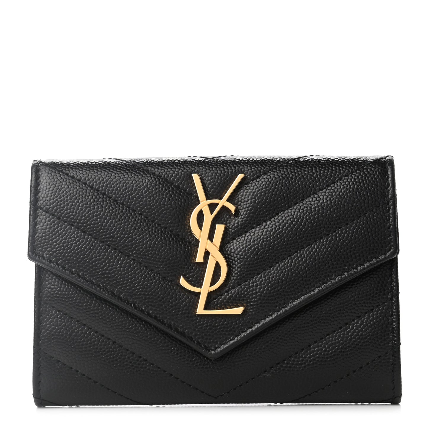 Grain De Poudre Matelasse Chevron Small Monogram Envelope Wallet Black