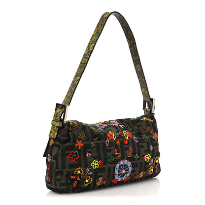 Fendi Zucca Lizard Embroidered Baguette Tobacco Green Multicolor 3 of 18