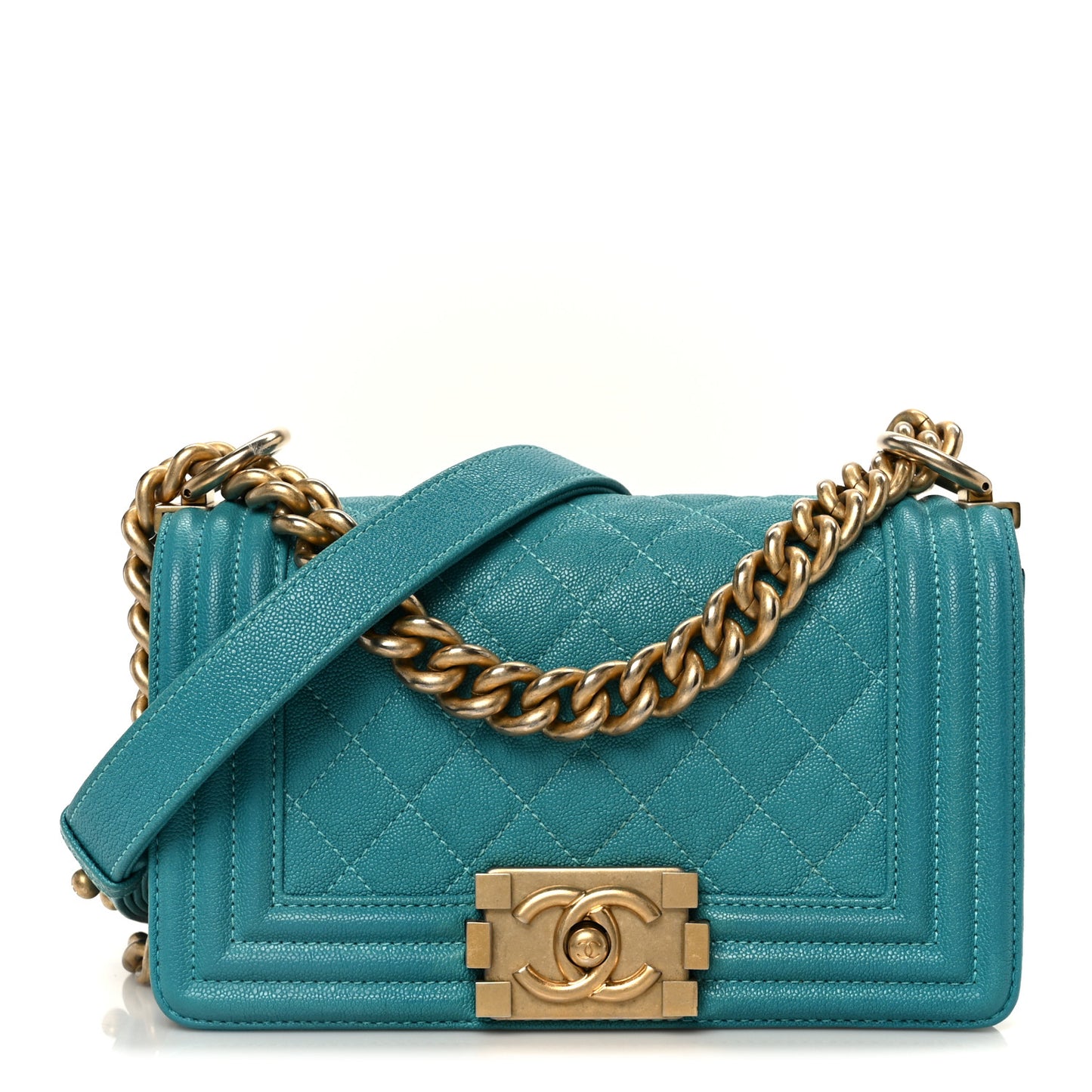 Caviar Quilted Small Boy Flap Turquoise