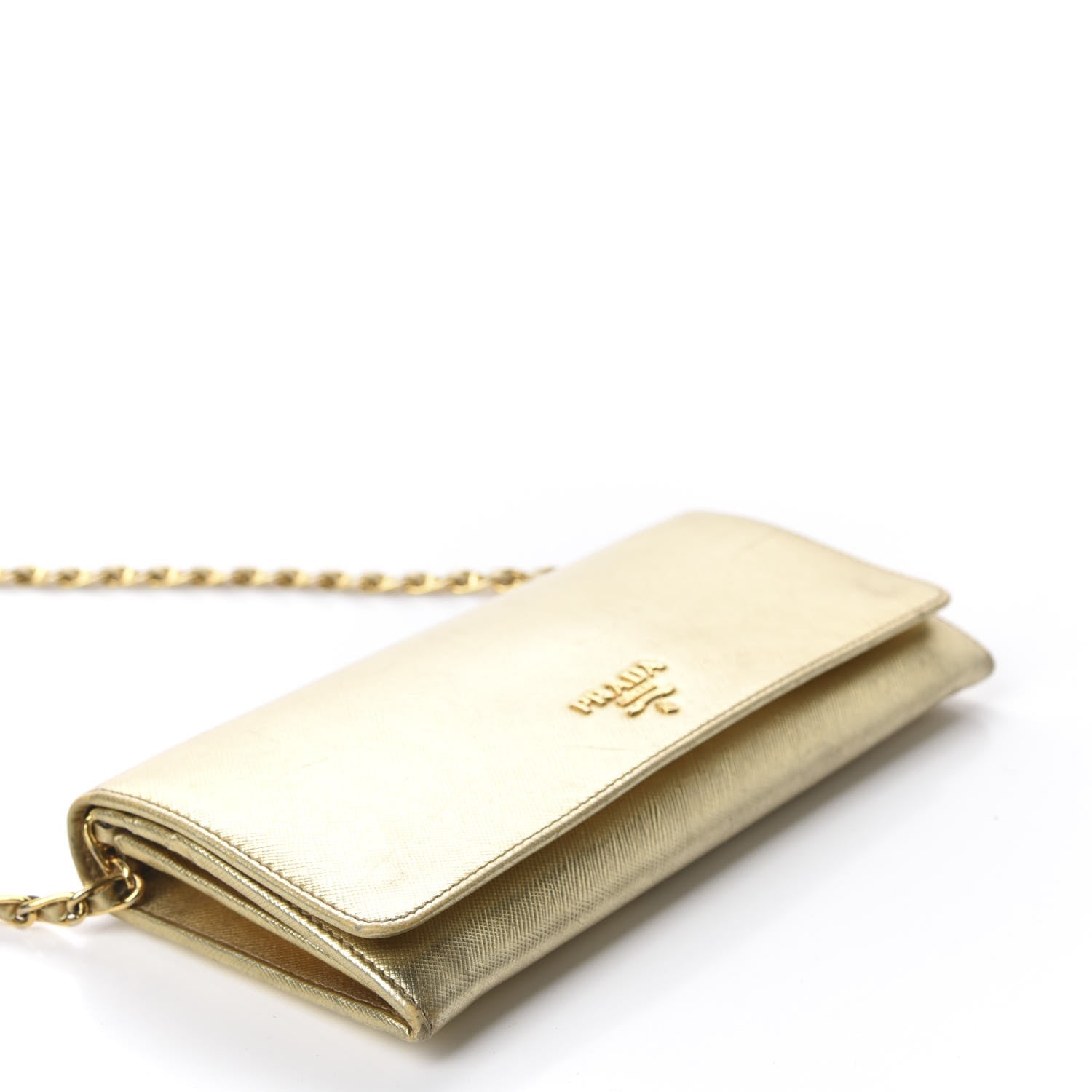 Prada Metallic Saffiano Metal Chain Wallet Platino 4 of 11