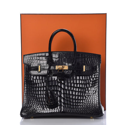 Hermes Shiny Porosus Crocodile Birkin 25 Black 35 of 35