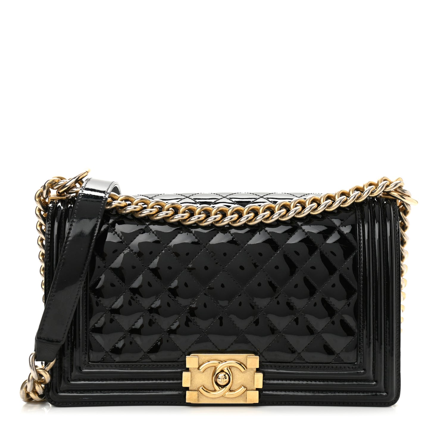 Patent Calfskin Quilted Medium Boy Flap Black