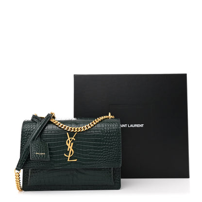 Saint Laurent Calfskin Crocodile Embossed Medium Monogram Sunset Dark Green 14 of 14