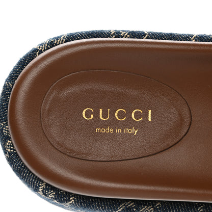 Gucci New Denim GG Monogram Angelina Platform 55mm Slide Sandals 37.5 Blue Tea 8 of 12