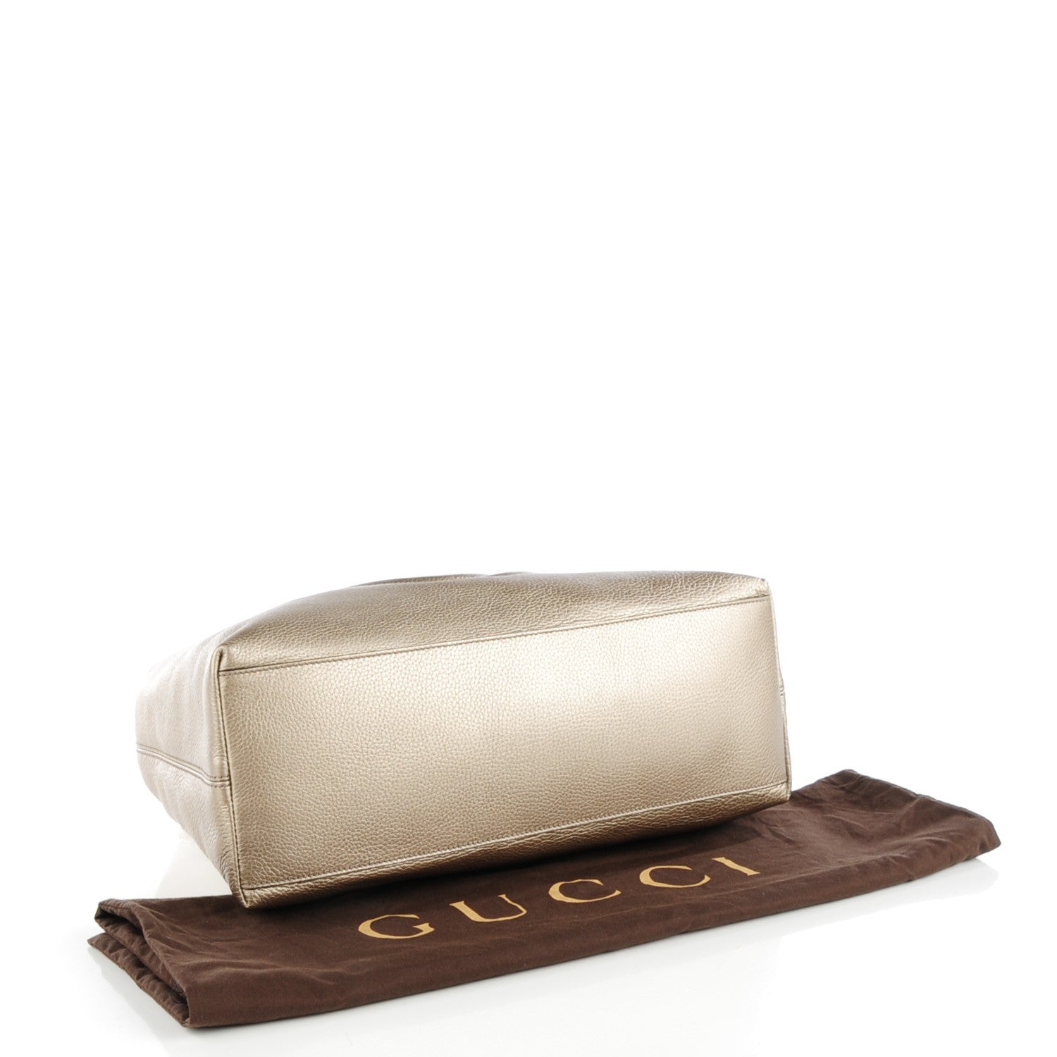 Gucci Metallic Pebbled Calfskin Medium Soho Chain Shoulder Bag Golden Beige 4 of 9