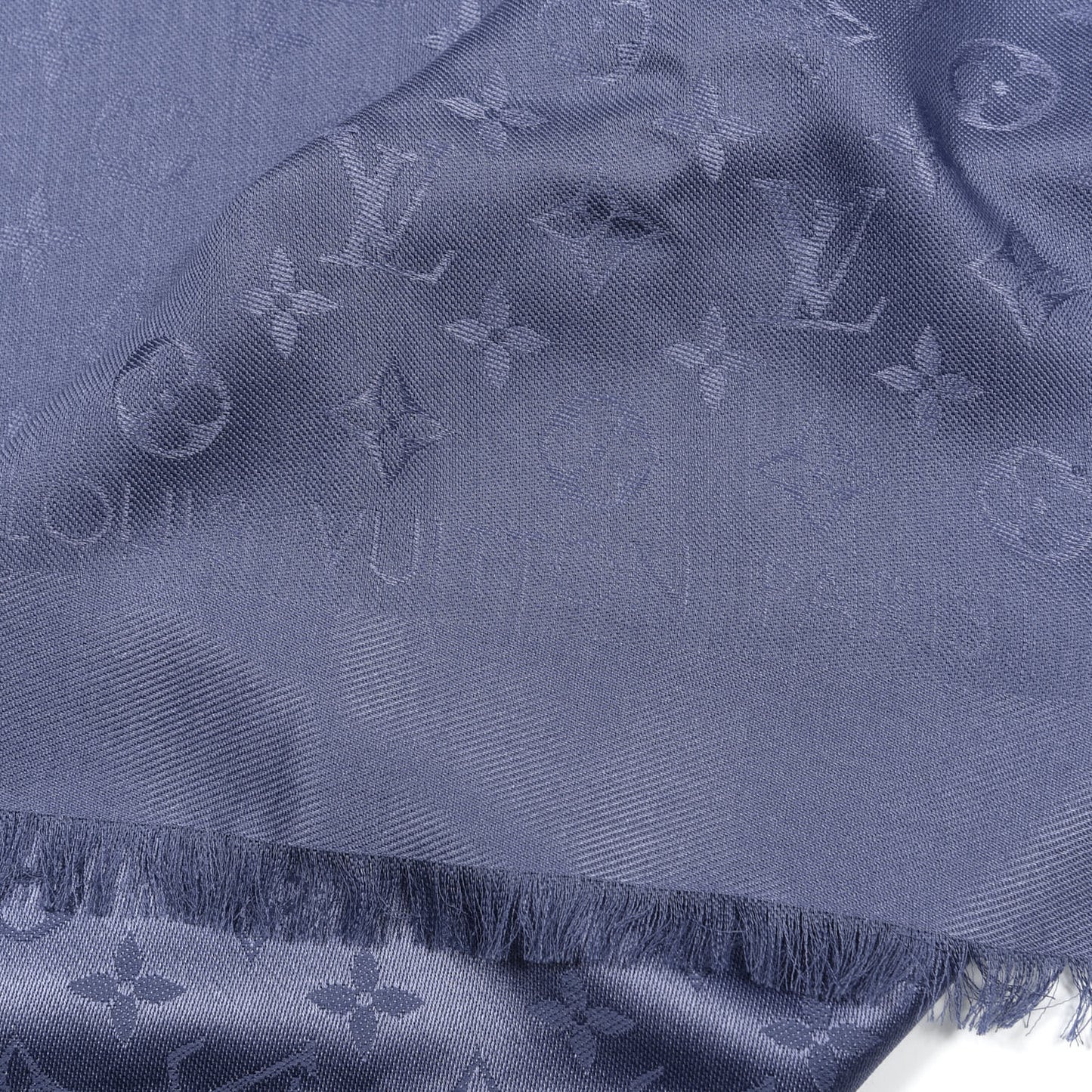 Wool Silk Monogram Shawl Night Blue