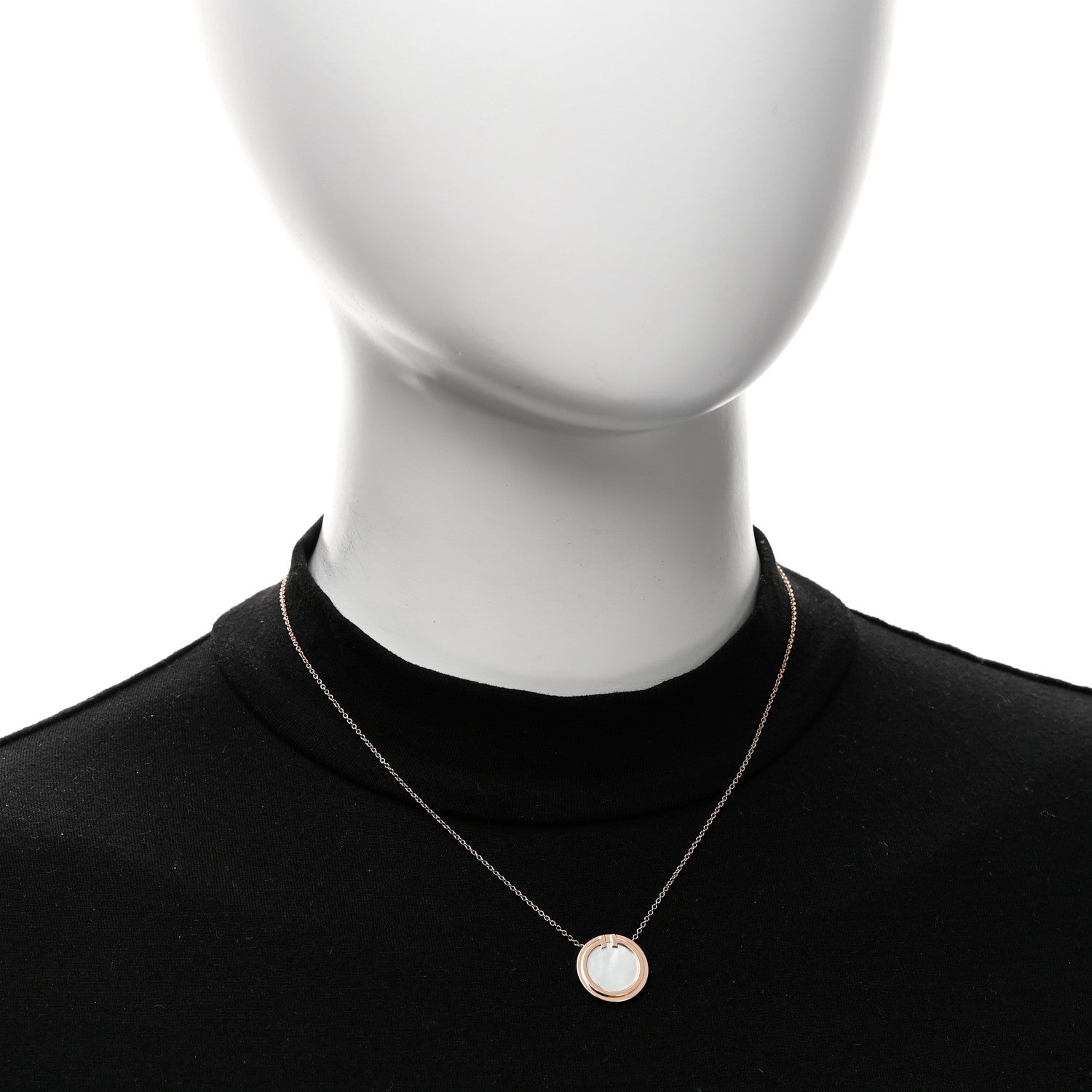 Tiffany 18K Rose Gold Mother of Pearl T Circle Pendant Necklace 2 of 5