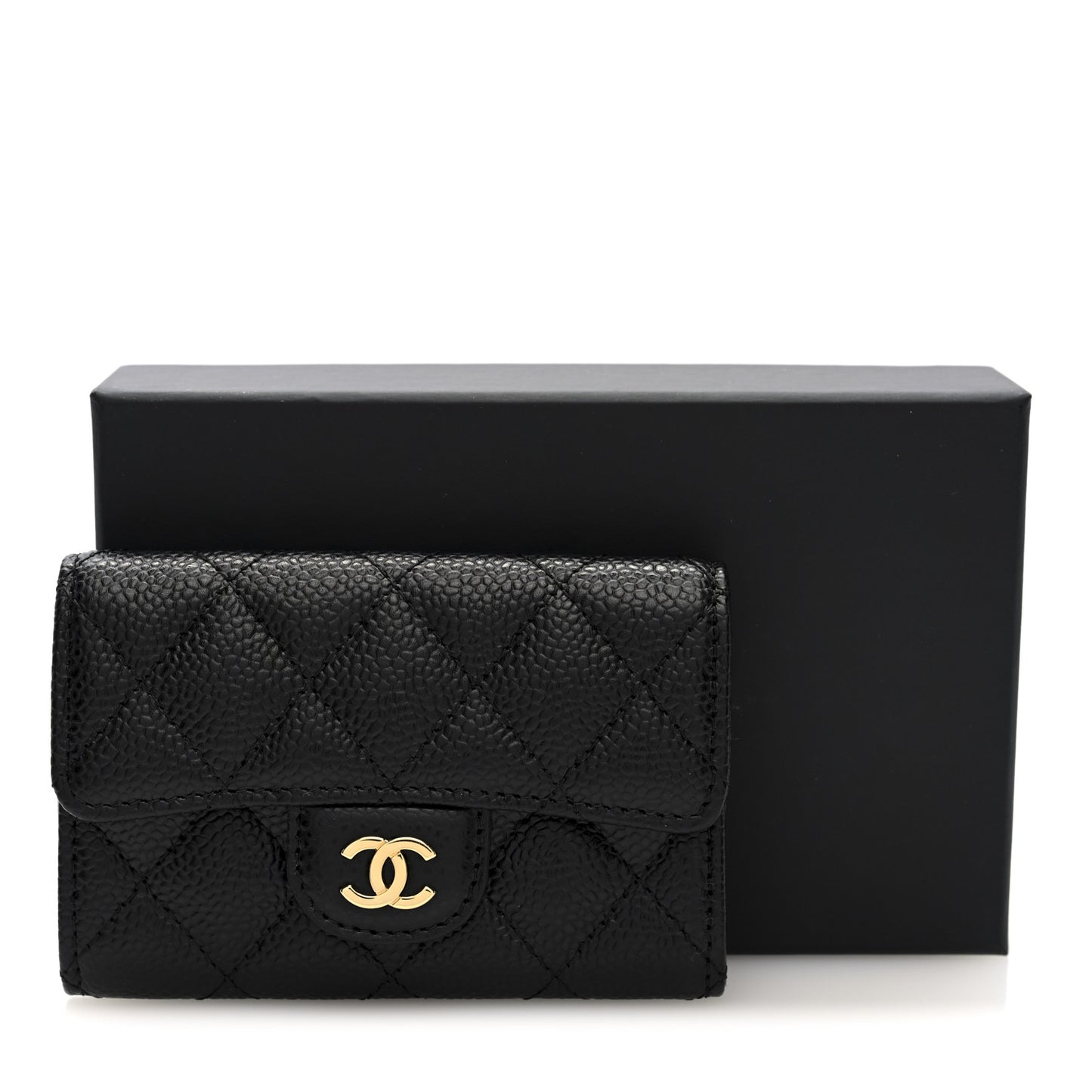 Caviar Quilted Flap Card Holder Wallet Black