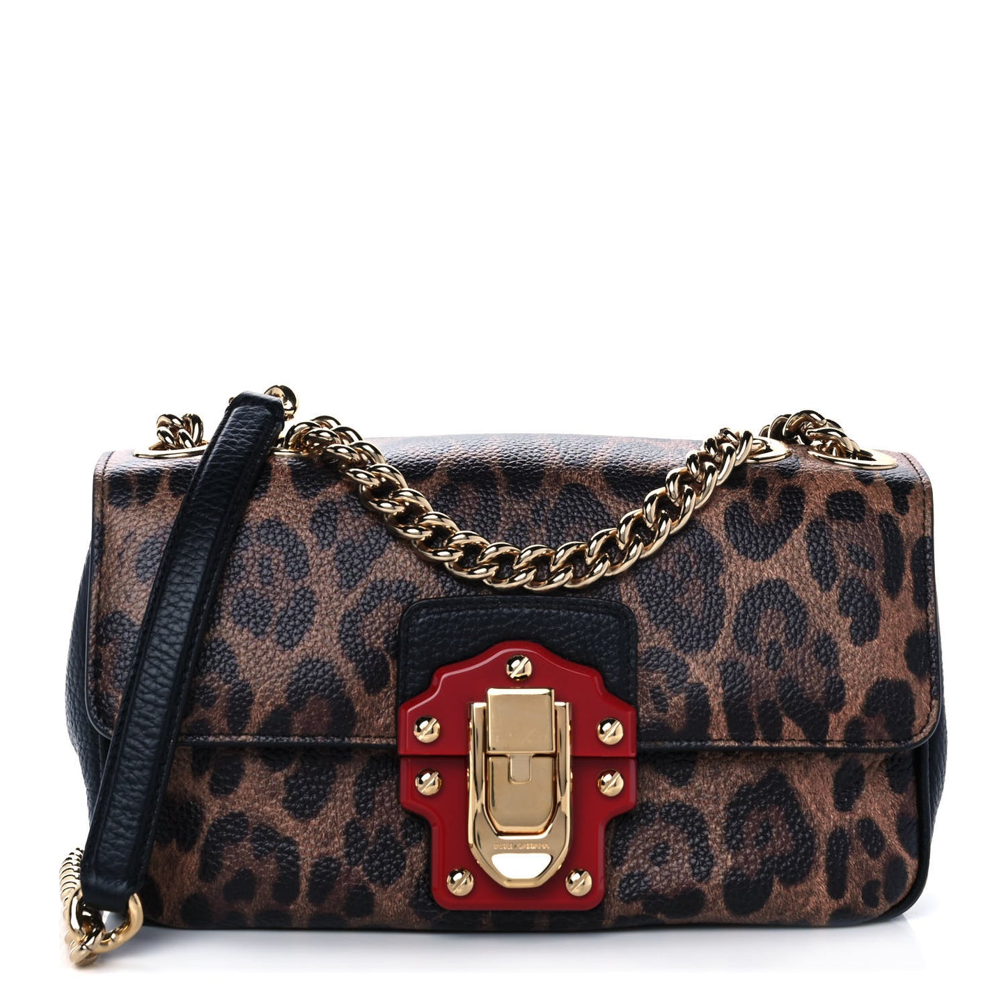 Calfskin Leopard Print Lucia Shoulder Bag Black