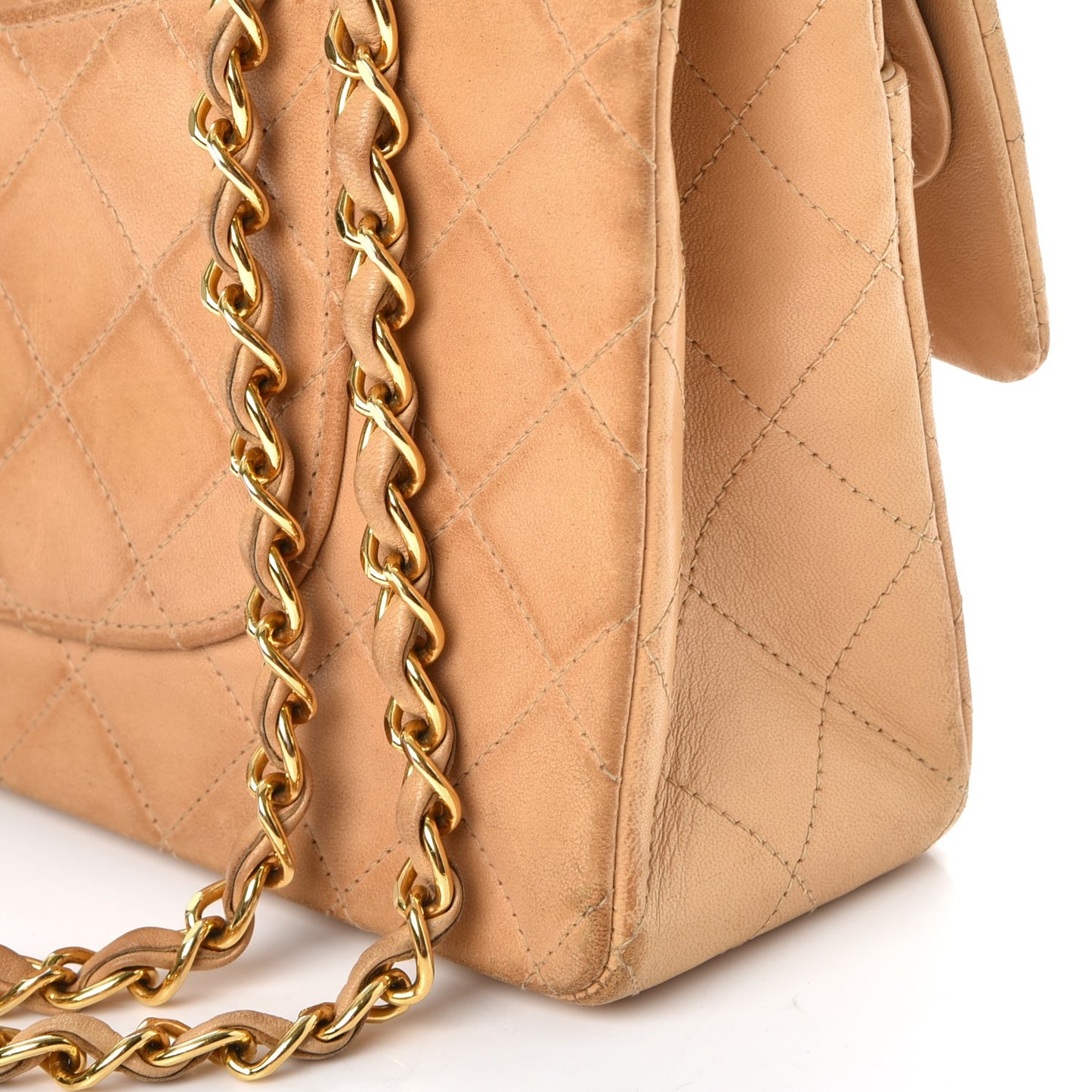 Lambskin Quilted Medium Double Flap Beige