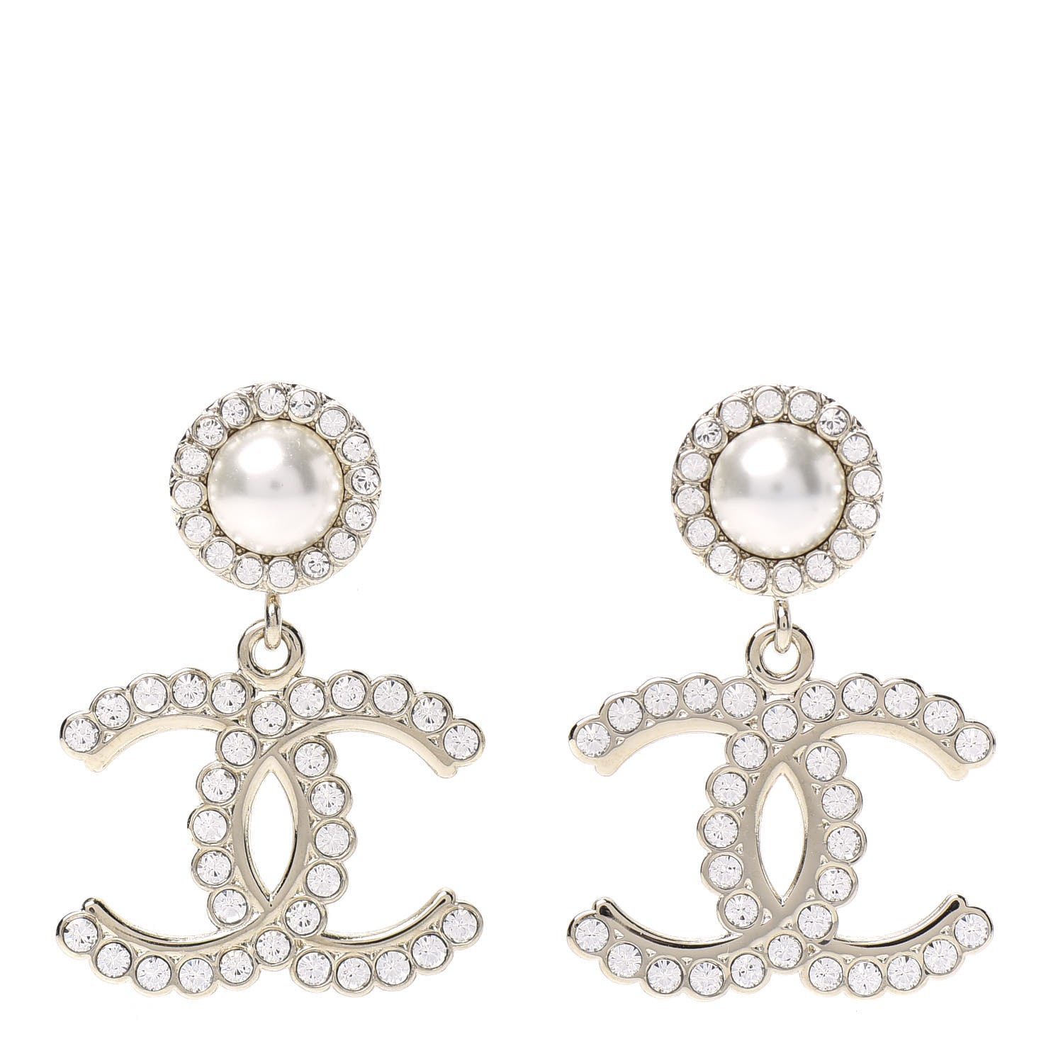 Chanel Crystal Pearl Bow-tiful CC Drop Earrings Gold 1 of 5