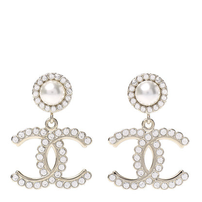Chanel Crystal Pearl Bow-tiful CC Drop Earrings Gold 1 of 5