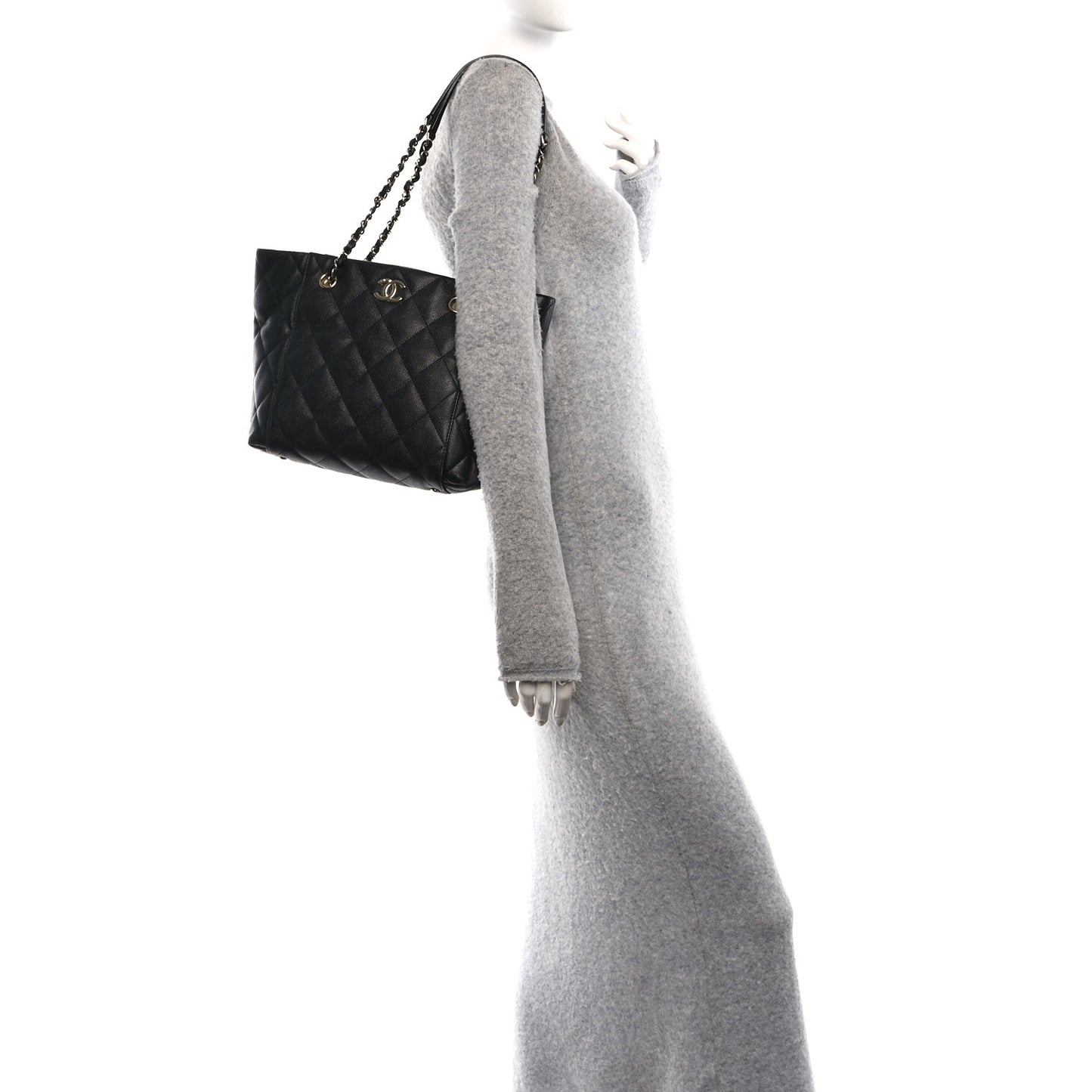Caviar Quilted Small Shopping Tote Black