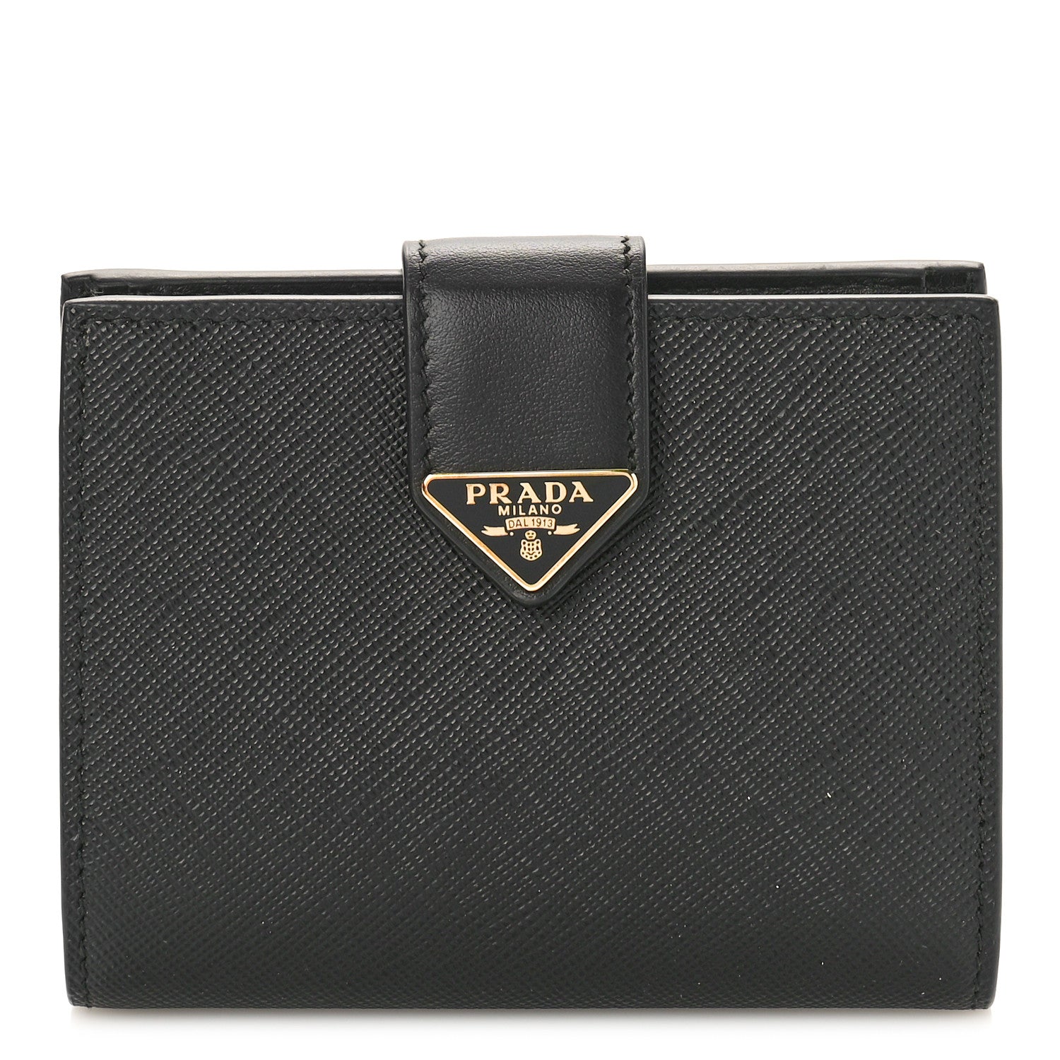 Prada Saffiano Small Triangle Bi-Fold Tab Wallet Black 1 of 8