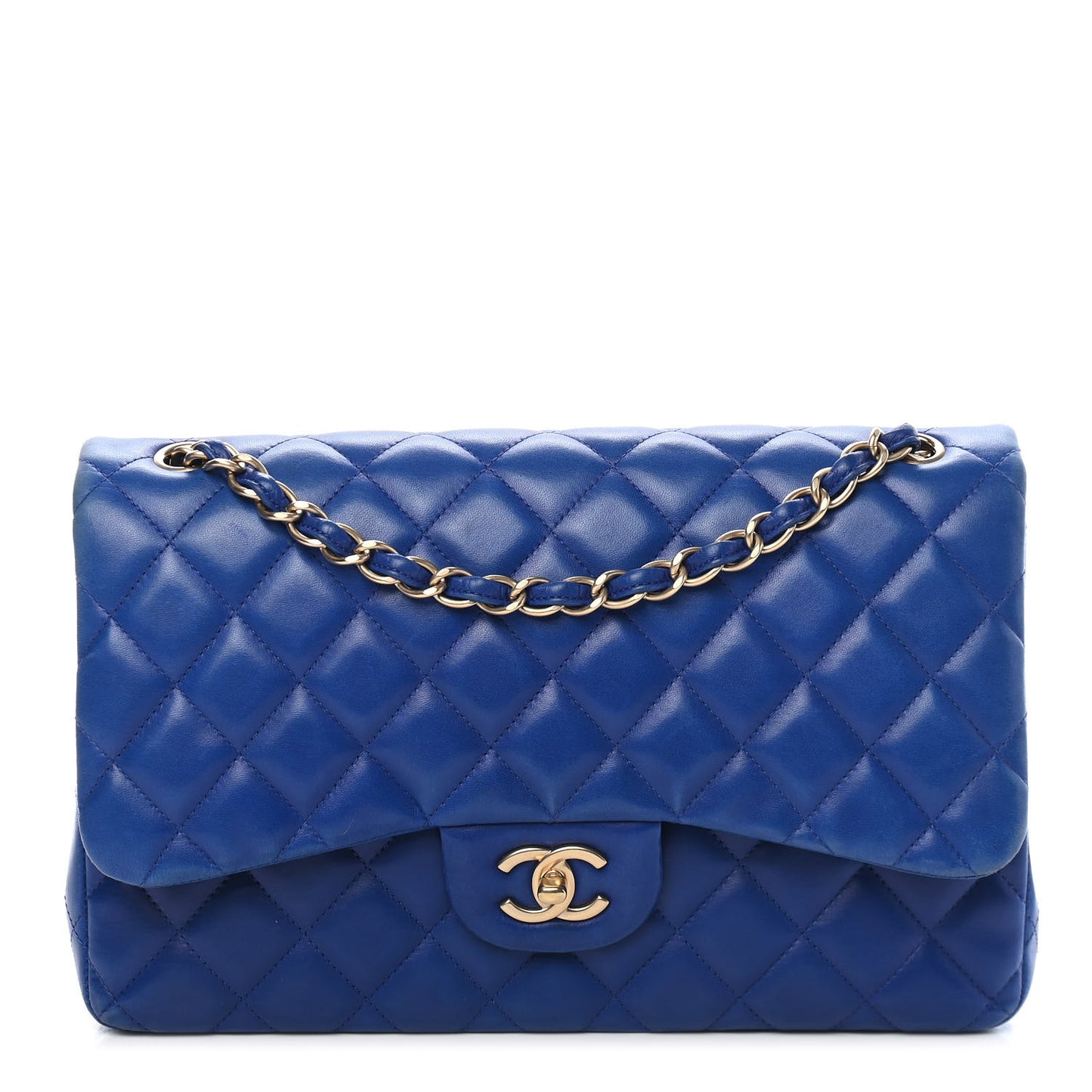 Lambskin Quilted Jumbo Double Flap Blue
