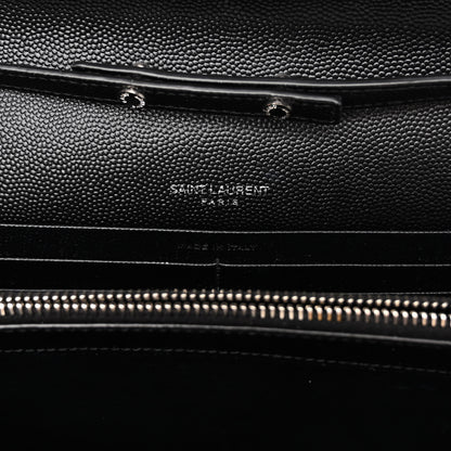 Saint Laurent Grain De Poudre Matelasse Chevron Monogram Chain Wallet Black 6 of 9